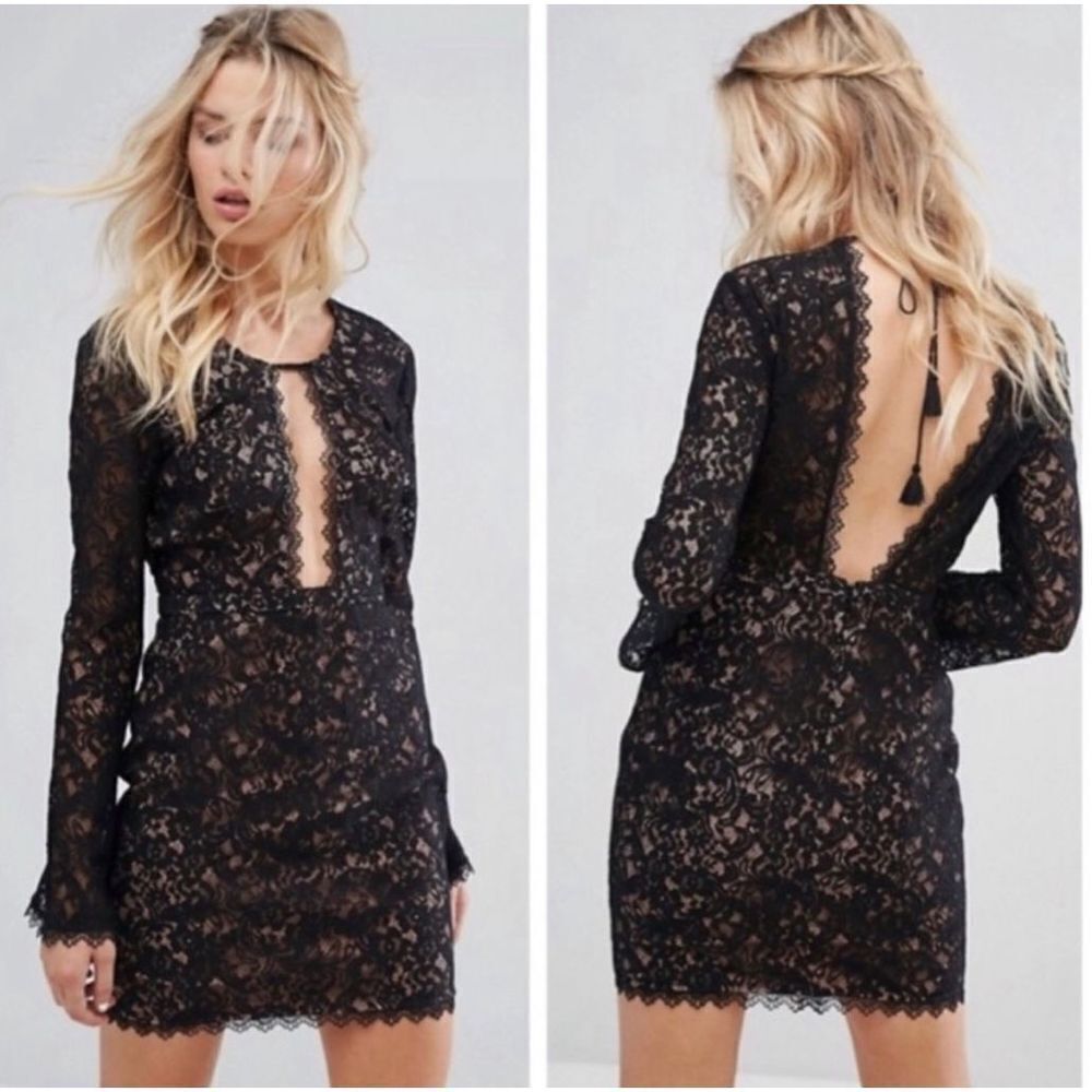 NWT The Jetset Diaries Zodiac Long‎ Sleeve Lace Mini Dress Black Size Small